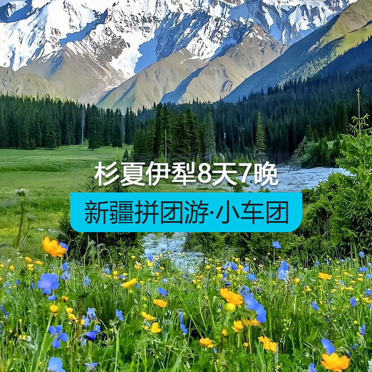 【新疆拼团游·小车团】悦享杉夏伊犁8日（1~6人拼车小团/乌鲁木齐起止/24小时接送站/7座商务车/4钻酒店/高品质纯玩无购物）产品编号：11592