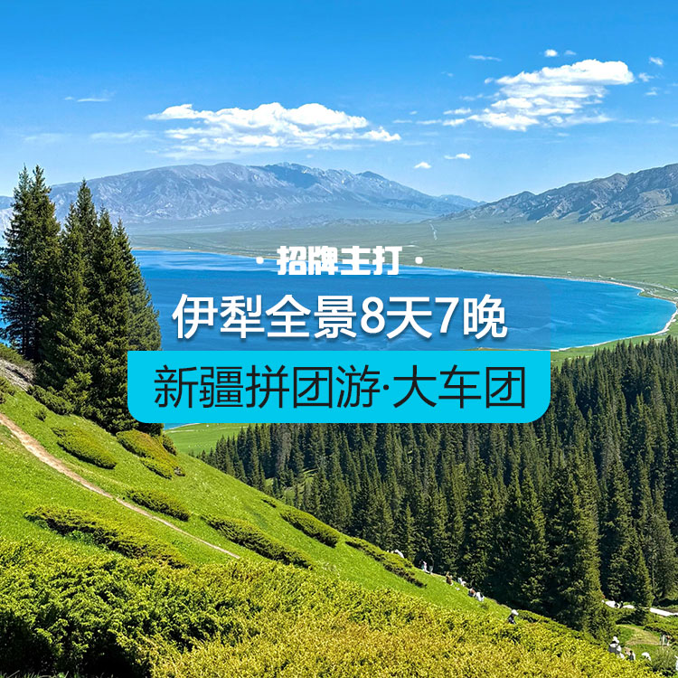 【新疆拼团游·大车团】招牌主打·伊犁全景-美景人文8日游（20人团/含导游/含7顿正餐/用2+1保姆车/全程5晚4钻酒店+2晚舒适性酒店/品质纯玩无购物）产品编号：11587